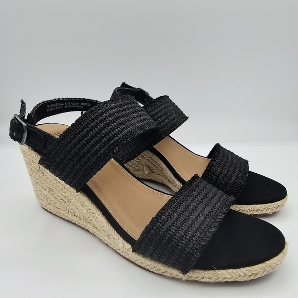 ESPRIT Black Wedge Sandals NWOT - Picture 2 of 13